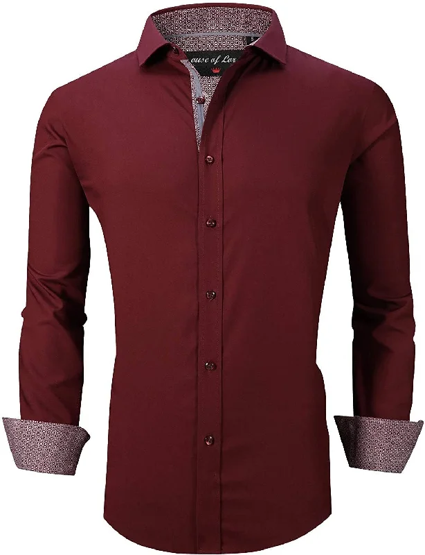 Men's Burgundy Wrinkle Free Dress Shirt Sporty Men's Athleisure 
