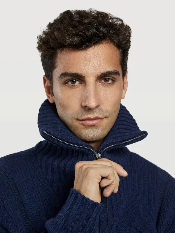 High collar zipped cardigan with fancy cables Stylish Men's Tropical 