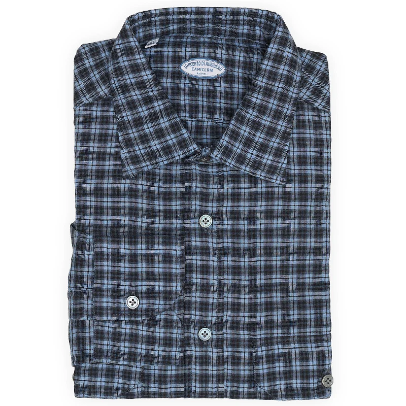 VINCENZO DI RUGGIERO Handmade Blue Plaid Cotton Shirt EU 40 NEW US 15.75 Cozy Men's Sherpa VINCENZO DI RUGGIERO Handmade Blue Plaid Cotton Shirt EU 40 NEW US 15.75 Cozy Men's Sherpa