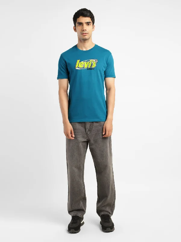 Men's Brand Logo Round Neck T-shirt Preppy Men's College