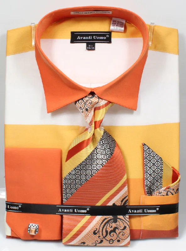 French Cuff Shirt in Yellow with Tie, Cuff Links, and Pocket Square Polished Men's Silk French Cuff Shirt in Yellow with Tie, Cuff Links, and Pocket Square Polished Men's Silk