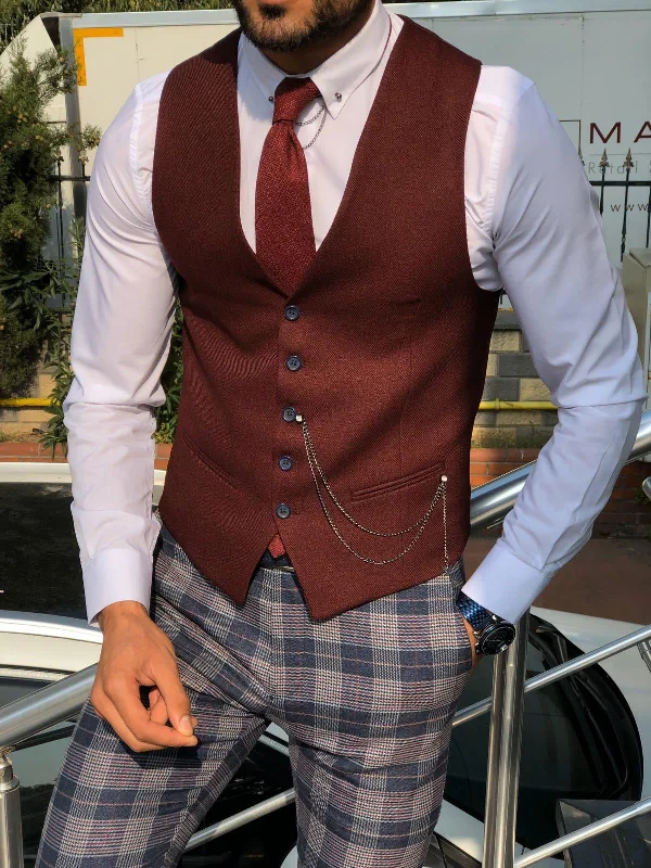 Fabros Claret Red Slim Fit Cotton Vest Sporty Men's Tennis