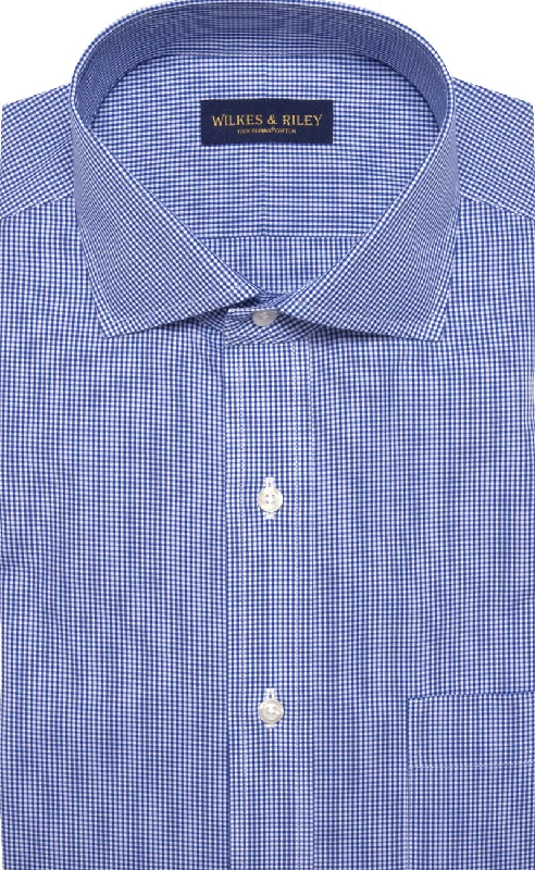 Tailored Fit Blue Gingham English Spread Collar Supima® Cotton Non-Iron Broadcloth Modern Men's Tech Tailored Fit Blue Gingham English Spread Collar Supima® Cotton Non-Iron Broadcloth Modern Men's Tech