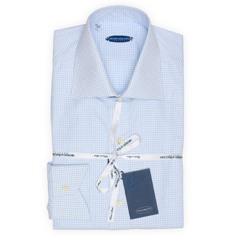 VINCENZO DI RUGGIERO Handmade Blue Check Twill Dress Shirt EU 39 NEW US 15.5 Earthy Men's Hemp VINCENZO DI RUGGIERO Handmade Blue Check Twill Dress Shirt EU 39 NEW US 15.5 Earthy Men's Hemp