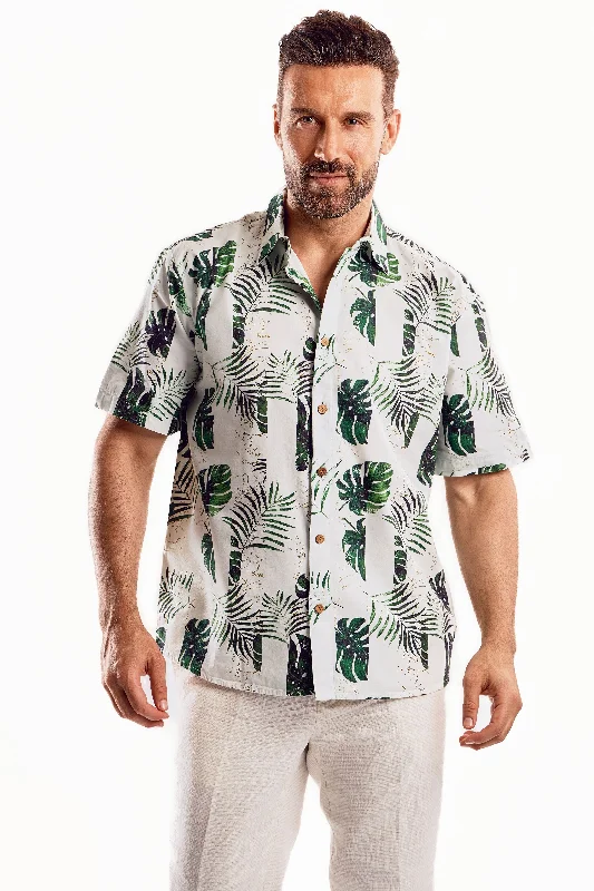 Short Sleeve Green Palm Leaf Shirt Athletic Men's High