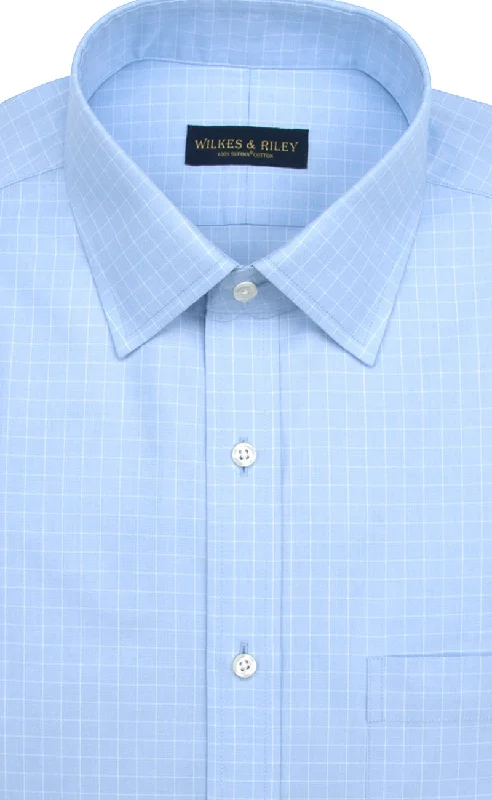 Tailored Fit Light Blue Ground Check Spread Collar Supima® Cotton Non-Iron Pinpoint Oxford Dress Shirt Dapper Men's Bow Tailored Fit Light Blue Ground Check Spread Collar Supima® Cotton Non-Iron Pinpoint Oxford Dress Shirt Dapper Men's Bow