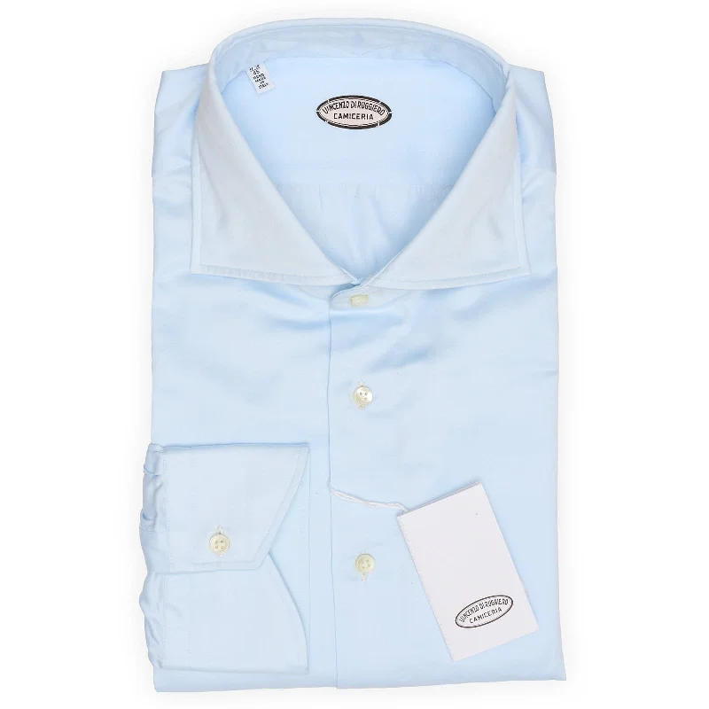 VINCENZO DI RUGGIERO Handmade Blue Poplin Dress Shirt EU 45 NEW US 17.75 Elegant Men's Formal VINCENZO DI RUGGIERO Handmade Blue Poplin Dress Shirt EU 45 NEW US 17.75 Elegant Men's Formal