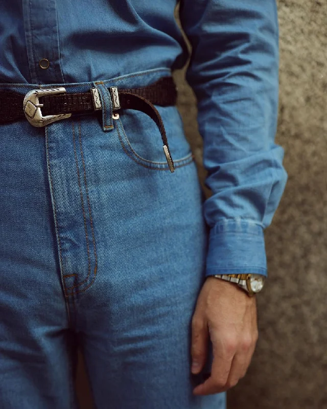 Fade Washed Indigo Jeans Unique Men's Patch