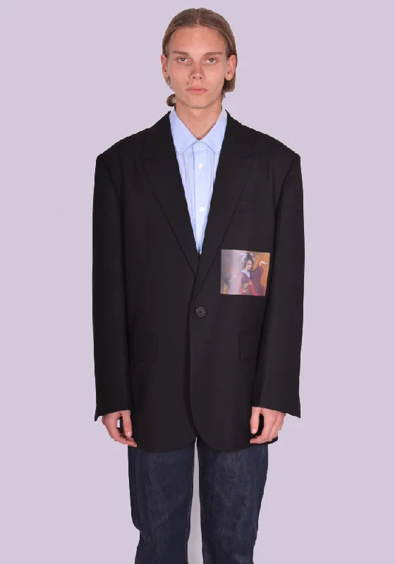 YUIKI SHIMOJI PATCHED BLAZER BLACK BLACK GEISHA GIRL Refined Men's European