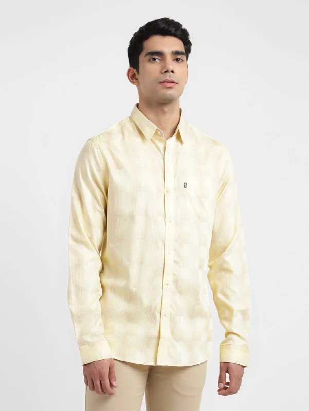 Men's Checkered Spread Collar Shirt Beige Dynamic Men's High