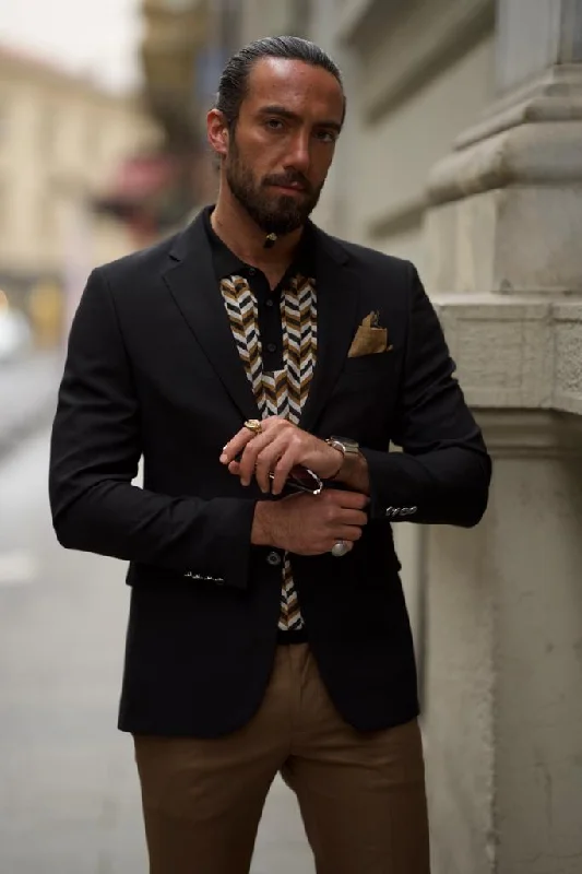 Sorento Black Slim Fit Notch Lapel Linen Blazer Lumberjack