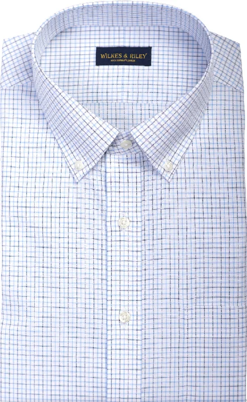 Slim Fit Sky / Navy Poplin Check Button Down Collar Supima® Cotton Non-Iron Dress Shirt Classic Men's Pin Slim Fit Sky / Navy Poplin Check Button Down Collar Supima® Cotton Non-Iron Dress Shirt Classic Men's Pin