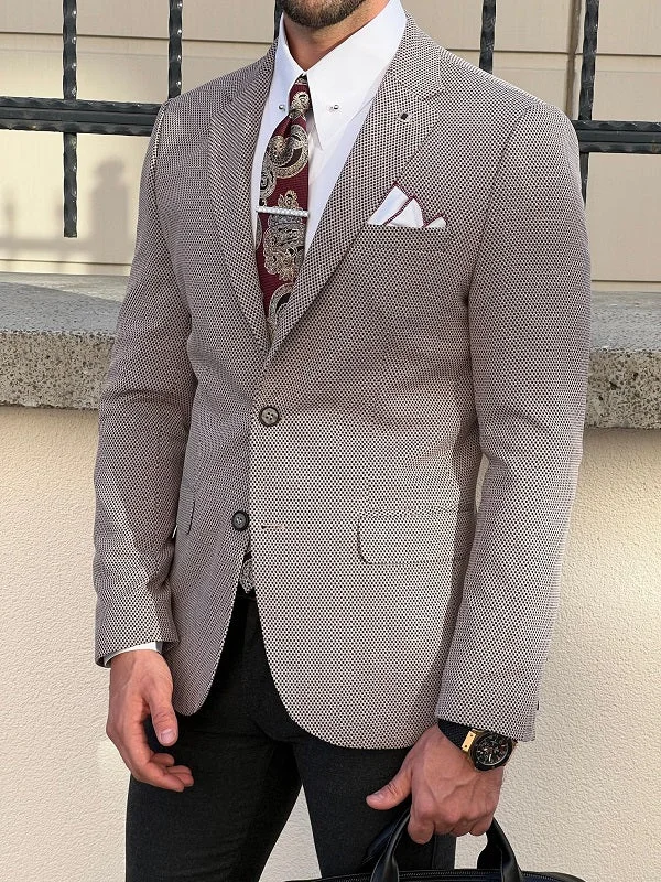 Edmond Beige Slim Fit Notch Lapel Blazer Polished Men's Satin