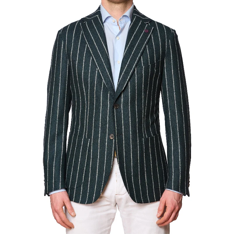 SARTORIA PARTENOPEA Bottle Green Striped Wool Jacket NEW Current Model Sharp Men's Italian SARTORIA PARTENOPEA Bottle Green Striped Wool Jacket NEW Current Model Sharp Men's Italian