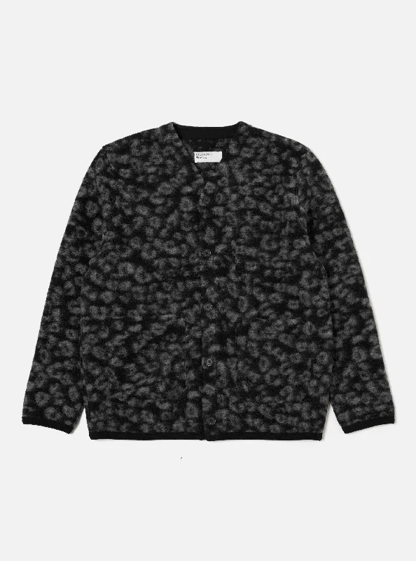 Universal Works Cardigan in Black/Charcoal Leopard Fleece Casual Men's Short