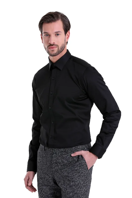 Comfort Fit Straight-Point Collar Cotton Black Dress Shirt Vintage Men's 1970S Disco Comfort Fit Straight-Point Collar Cotton Black Dress Shirt Vintage Men's 1970S Disco