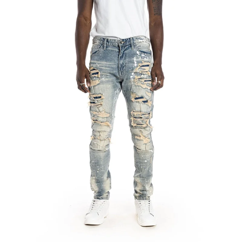 Sim Tapered Heavy Rip And Repaired Jeans - Chester Blue Relaxed Men's Australian 