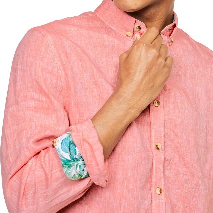 Linen Shirt - Salmon | White Minimalist Men's Casual 