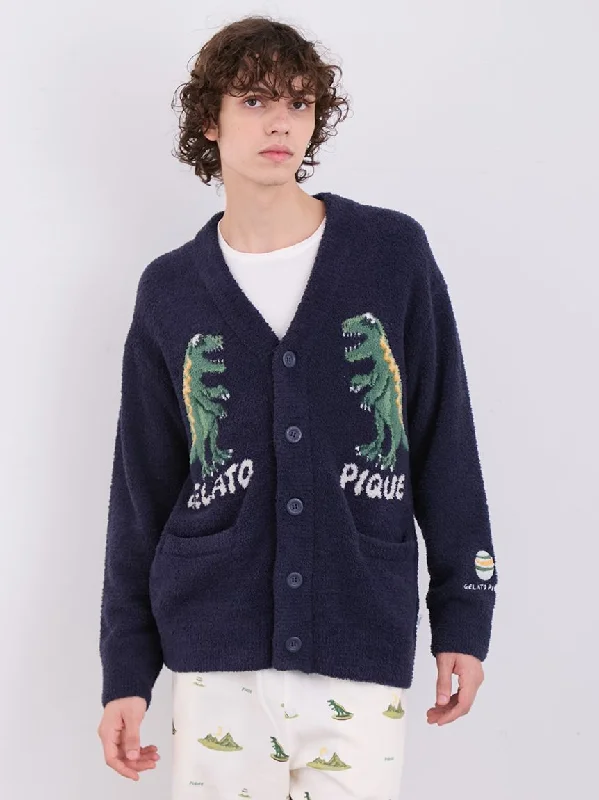 MEN'S Powder Dinosaur Jacquard Knit Cardigan Artistic Men's Hand