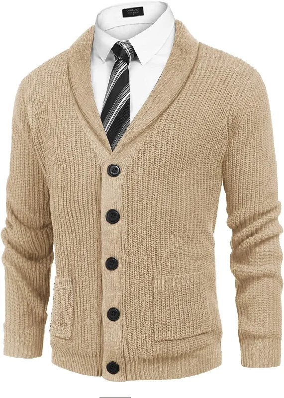 Lapel Button Up Cable Knit Cardigan with Pockets (US Only) Earthy Men's Hemp