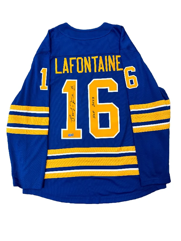 Pat LaFontaine Signed Buffalo Sabres Fanatics Authentic Blue Jersey with HOF 03 Trendy Men's Scandinavian Pat LaFontaine Signed Buffalo Sabres Fanatics Authentic Blue Jersey with HOF 03 Trendy Men's Scandinavian