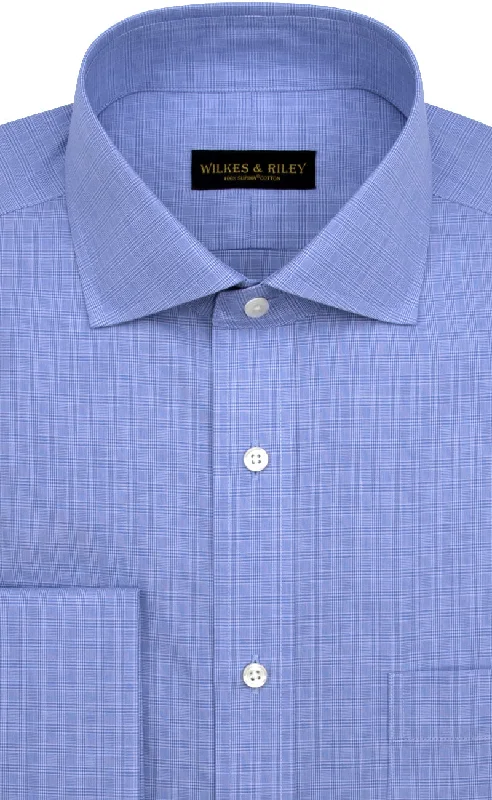Slim Fit Blue Micro Plaid English Spread Collar French Cuff Supima® Cotton Non-Iron Broadcloth Dress Shirt Tailored Slim Fit Blue Micro Plaid English Spread Collar French Cuff Supima® Cotton Non-Iron Broadcloth Dress Shirt Tailored