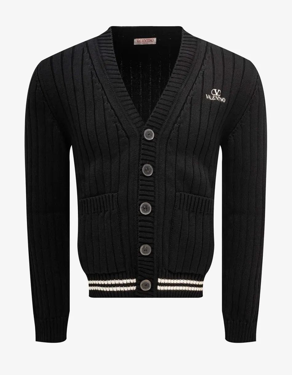 Valentino Garavani Black VLogo Cardigan Polished Men's Silk