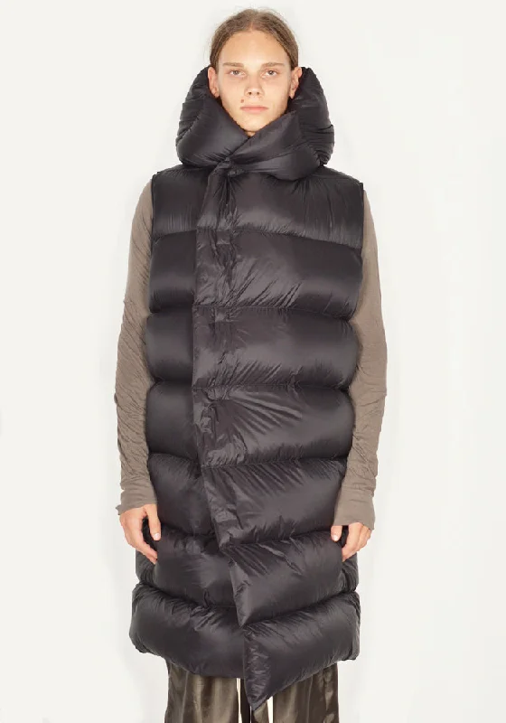 RICK OWENS MEN RU02C7999 NPD3 SLEEVELESS HOODED LINER COAT BLACK Monochromatic Office Style