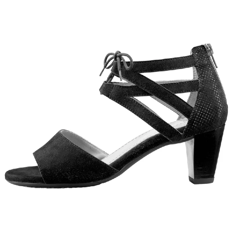 Ara Racquel Black Puntikid/Suede Dress Sandal (Women's)