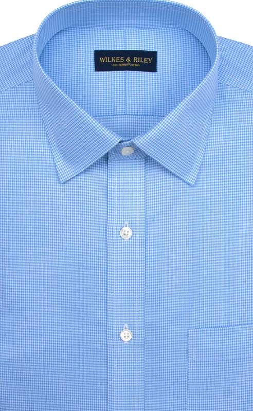 Tailored Fit Blue Houndstooth Spread Collar Supima® Cotton Non-Iron Twill Dress Shirt Confident Men's High Tailored Fit Blue Houndstooth Spread Collar Supima® Cotton Non-Iron Twill Dress Shirt Confident Men's High
