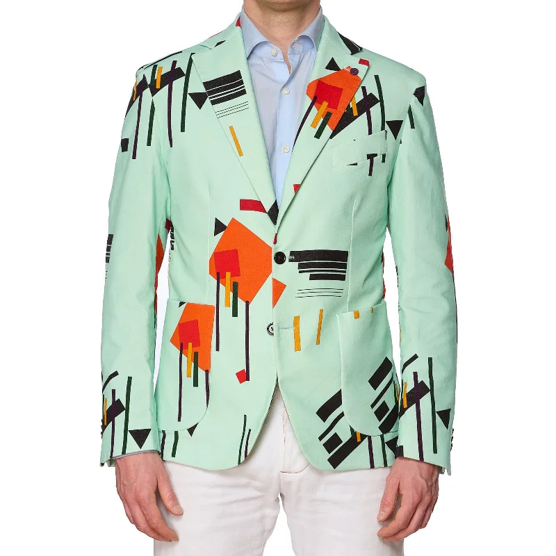 SARTORIA PARTENOPEA Mint Green Geometric Design Cotton-Elastane Jacket EU 50 NEW US 40 Current Model Monochromatic Office Style SARTORIA PARTENOPEA Mint Green Geometric Design Cotton-Elastane Jacket EU 50 NEW US 40 Current Model Monochromatic Office Style