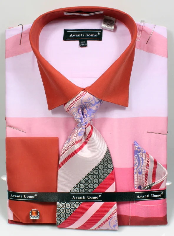 French Cuff Shirt in Pink with Tie, Cuff Links, and Pocket Square Elegant Men's Cashmere French Cuff Shirt in Pink with Tie, Cuff Links, and Pocket Square Elegant Men's Cashmere