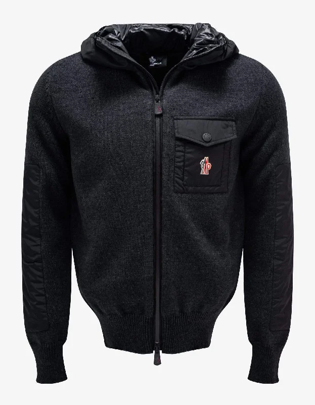 Moncler Grenoble Dark Grey Nylon Panel Cardigan Organic