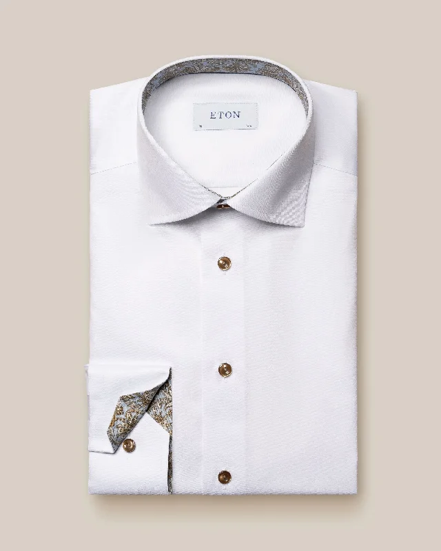 White Signature Twill Contemporary Fit Shirt w/ Paisley Trim - ETON Earthy Men's Hemp White Signature Twill Contemporary Fit Shirt w/ Paisley Trim - ETON Earthy Men's Hemp