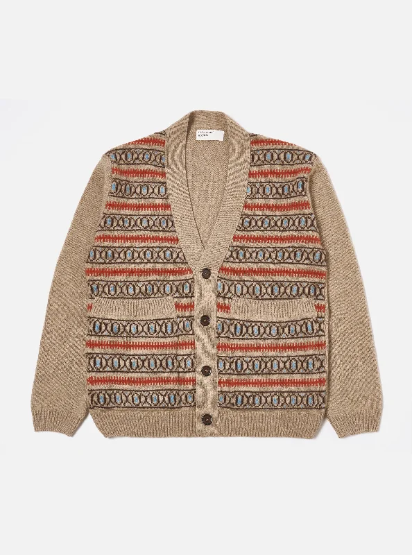 Universal Works Langdale Cardigan in Oatmeal Eco Wool Rugged Men's Outdoor 