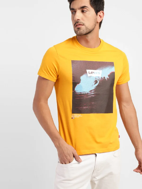 Men's Graphic Print Crew Neck T-shirt Yellow Refined Men's Classic 