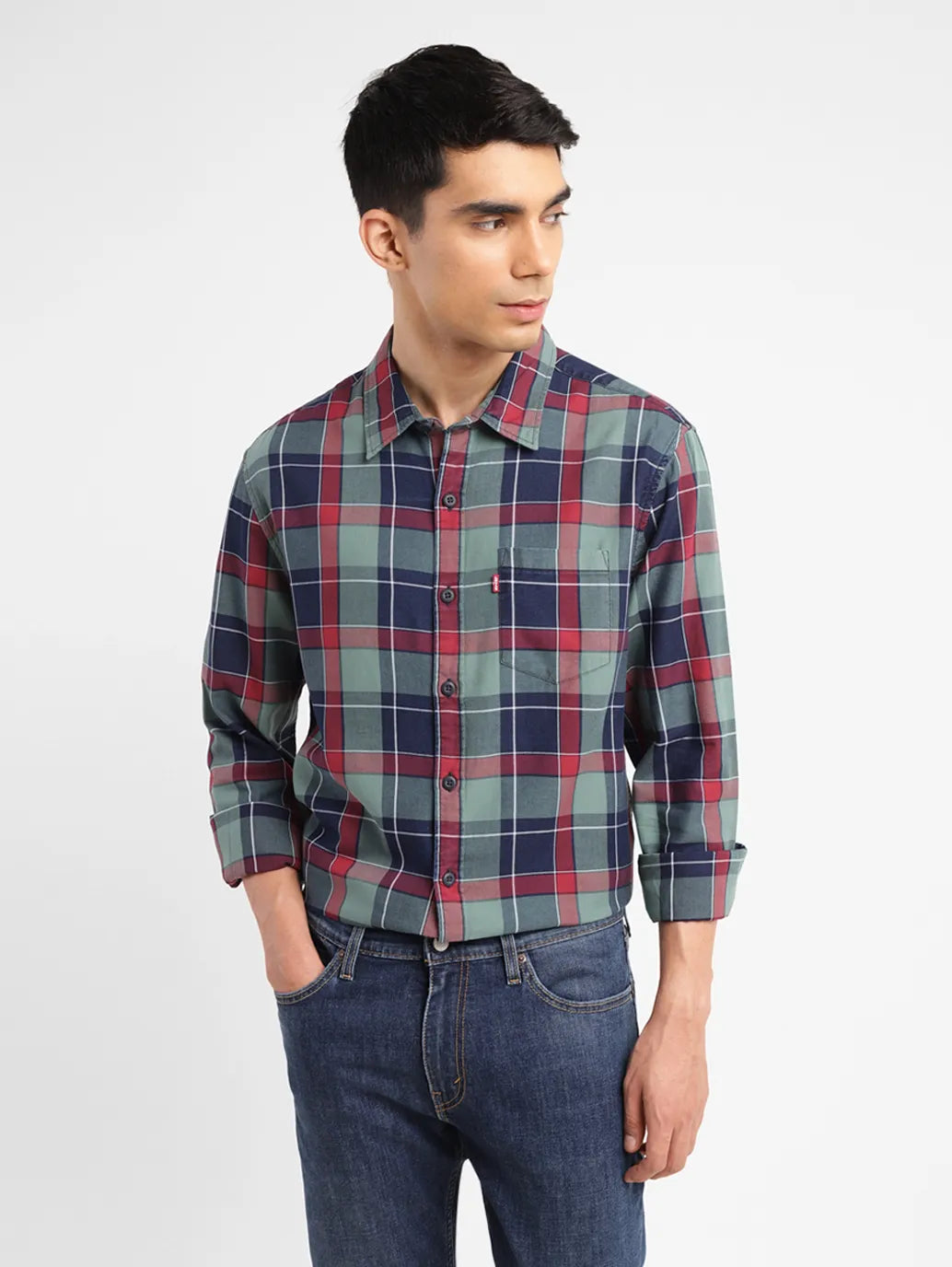 Men's Checkered Spread Collar Shirt Laid