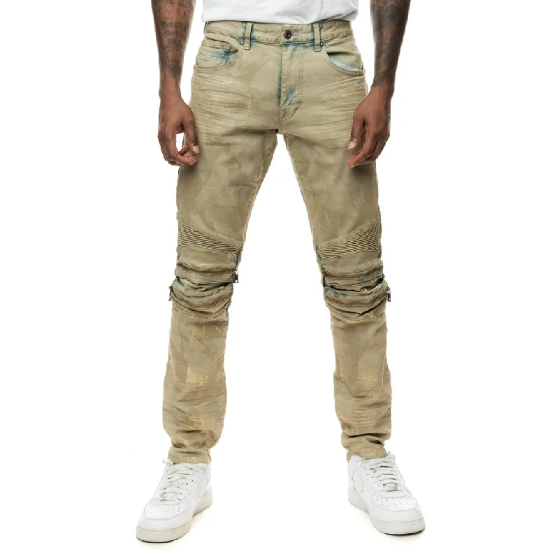 Slim Waxed Zipper Moto Jeans - Hazelnut Sleek Men's Contemporary 