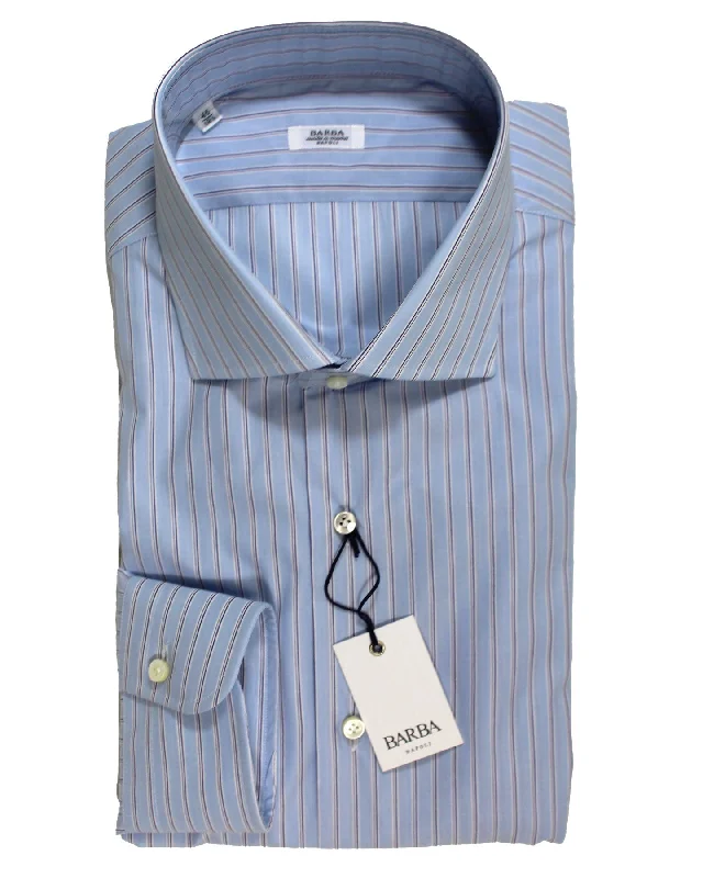 Barba Dress Shirt Blue White Navy Stripes 44 - 17 1/2 Modern Fit Elegant Men's Cashmere Barba Dress Shirt Blue White Navy Stripes 44 - 17 1/2 Modern Fit Elegant Men's Cashmere