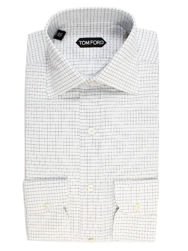 Tom Ford Dress Shirt White Black Graph Check 39 - 15 1/2 Slim Fit REDUCED SALE Youthful Men's Pop Tom Ford Dress Shirt White Black Graph Check 39 - 15 1/2 Slim Fit REDUCED SALE Youthful Men's Pop