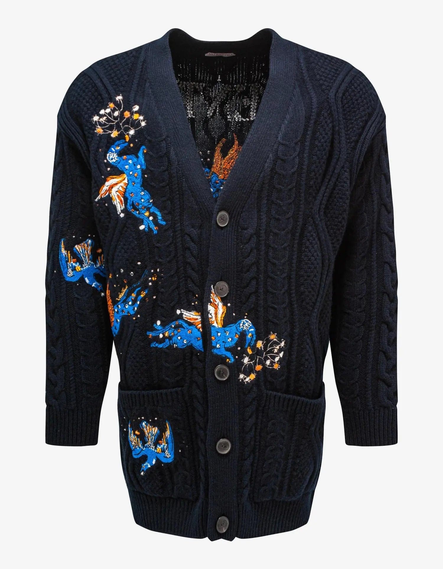 Valentino Garavani Navy Blue Utopia World Wool Cardigan Cozy Men's Winter