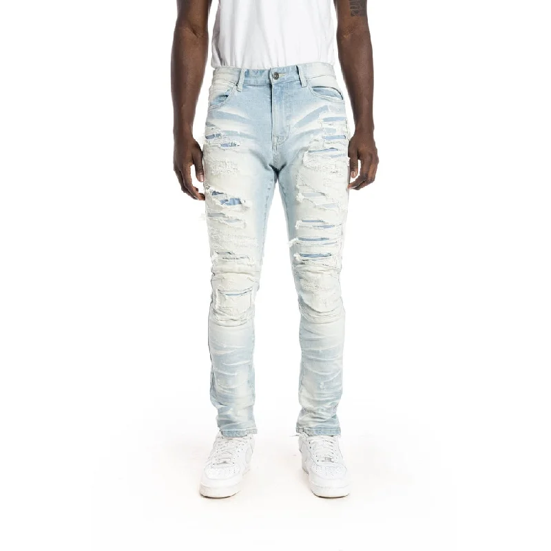 Sim Tapered Heavy Rip And Repaired Jeans - Speckle Blue Bold Men's Statement