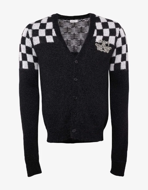 Saint Laurent Black & White Check Mohair Blend Cardigan Dapper Men's 1920S