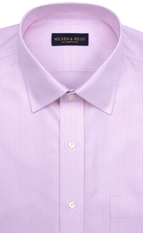 Tailored Fit Pink Stripe Spread Collar Supima® Cotton Non-Iron Twill Dress Shirt Sporty Men's Tennis Tailored Fit Pink Stripe Spread Collar Supima® Cotton Non-Iron Twill Dress Shirt Sporty Men's Tennis