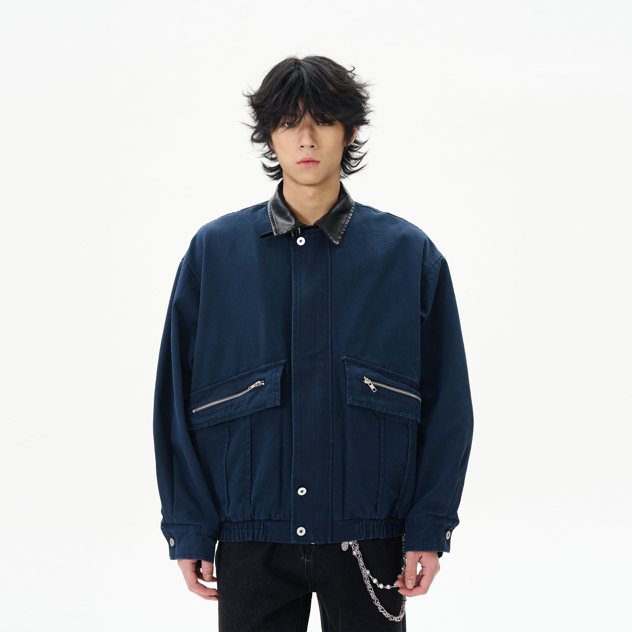 Blue Cargo Jacket Monochromatic Office Style