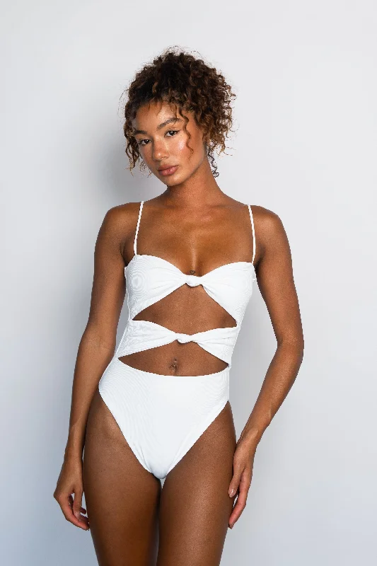 Lisa One Piece - White Micro Ribbed Beach