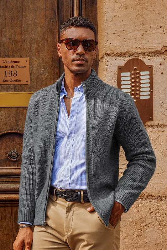 Men Stand Collar Textured Cardigan Long Sleeve Zip-up Sweater Knitwear Relaxed Men's Australian Men Stand Collar Textured Cardigan Long Sleeve Zip-up Sweater Knitwear Relaxed Men's Australian