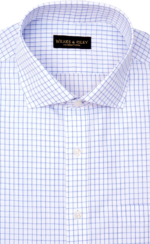 Tailored Fit Blue Large Check English Spread Collar Supima® Cotton Non-Iron Broadcloth Dress Shirt Tough Men's Tactical Tailored Fit Blue Large Check English Spread Collar Supima® Cotton Non-Iron Broadcloth Dress Shirt Tough Men's Tactical
