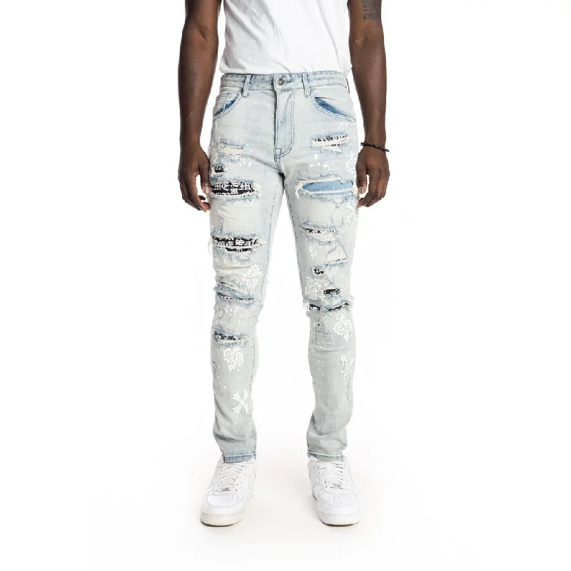 Slim Rip And Repaired Jeans - Hazy Blue Sharp Men's Italian