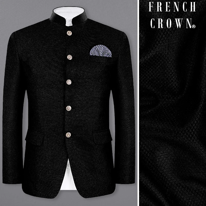 Jade Black Diamond Textured Bandhgala/Mandarin Blazer Dynamic Men's High